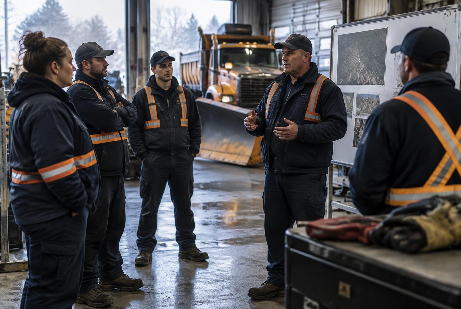 Briefing d’une équipe de travaux publics municipaux